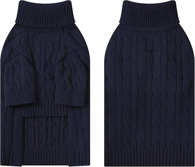 Small Dog Thermal Pullover Sweater, Classic Turtleneck Cable Knitwear Dog Clothes for Cold Weather Warm Pet Clothes for Chihuahua, Bulldog, Dachshund, Pug Navy X-Large