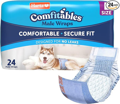 Hartz Comfitables Disposable Male Dog Wraps with Stretchy Waistband, Large 24 Count