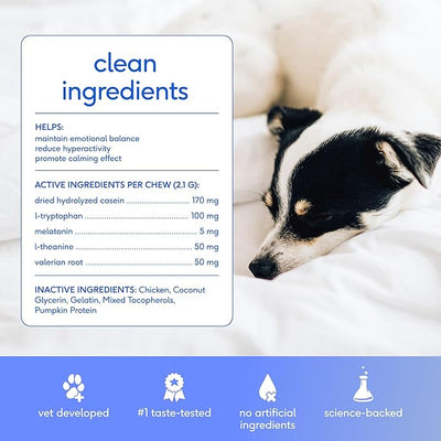 Native Pet Advanced Calming Chews for Dogs - Anxiety Relief, Stress, Separation, Travel & Sleep Support with Melatonin for Dogs, Hydrolyzed Casein, Valerian Root & L-Tryptophan -60 Chews