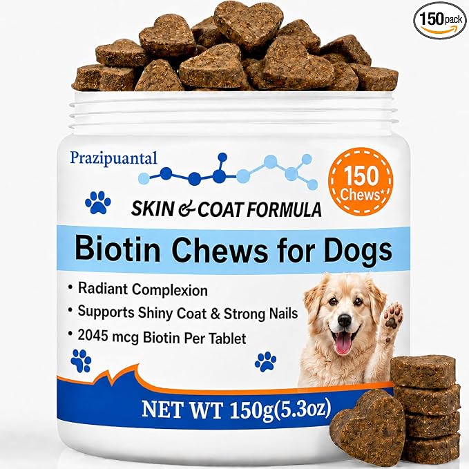 Biotin for Dogs Soft Chews, Skin and Coat Supplement for Dog Shedding and Dry Skin Relief, High Potency Dog Nail Strengthener with 42% Protein and B-Vitamin Complex, Chicken Flavor 150 Count
