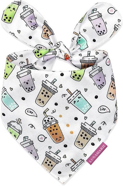 LunaMarie - Luxury Pet Birthday Bandanas -Premium & Silky Poly Fabric | 100% Handmade | Custom Shape Dual Layered (Boba, Medium)