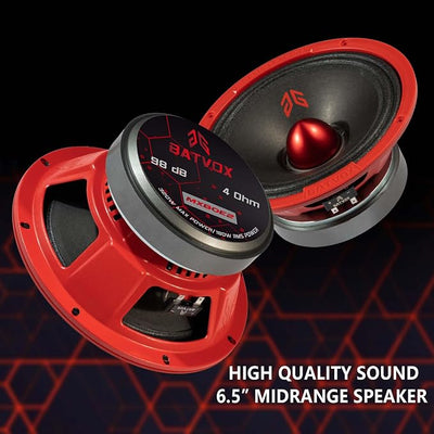 MX80E2 Loudspeaker 8 Inch Midrange 640 Watts 4 Ohms Red Bullet, Premium Quality Audio Door Speakers for Car or Truck Stereo Sound System, Red (2 Speakers)