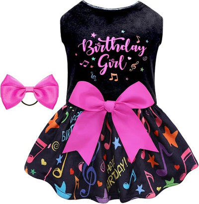 CuteBone Birthday Dog Dresses Velvet Holiday Small Dogs Clothes Onesie Pet Apparel Girl Puppy Skirt with Bow Hair Rope