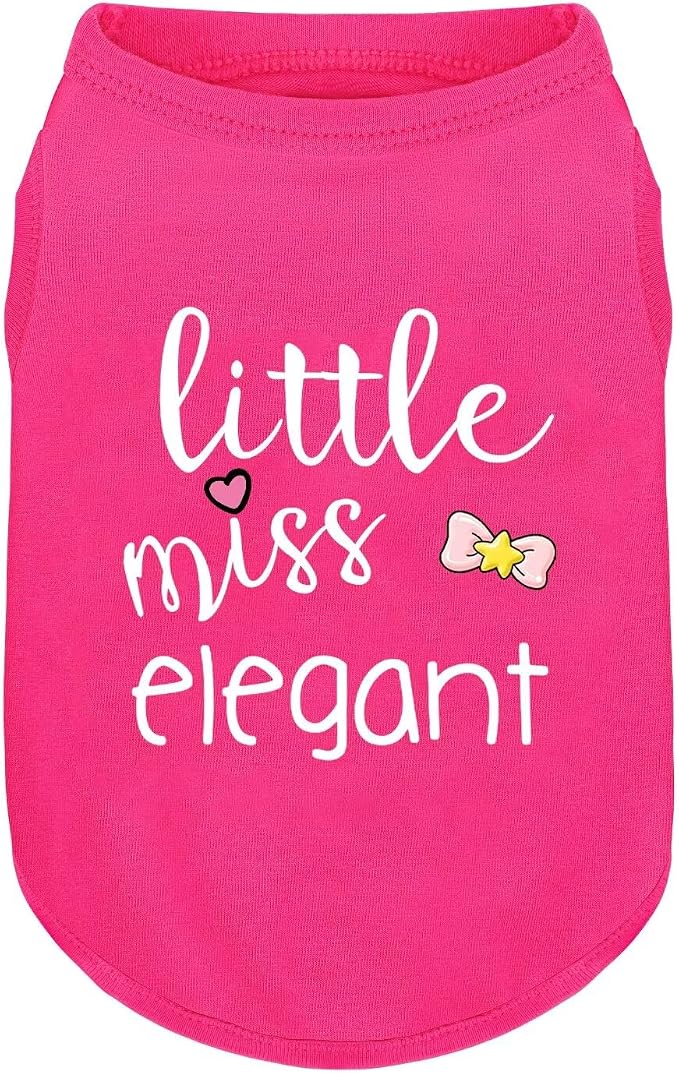 Pink Cotton Dog Shirt with 'Little Miss Elegant' Print, Soft & Breathable Pet Apparel for Small to Large Dogs, All-Season Sleeveless Vest, Cute and Comfortable Dog Outfit.Pink Bow 3XL
