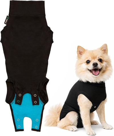 Suitical Recovery Suit for Dogs - Dog Surgery Recovery Suit with Clip-Up System - Breathable Fabric for Spay, Neuter, Incontinence - Back 19.3-22.4 in, Weight 33-42 lbs Small +, Black