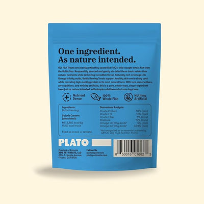 Plato Single Ingredient Wild-Caught Baltic Herring Dog Treats, Air-Dried Whole Fish, Omega-Rich Skin & Coat Support, 8.5 oz