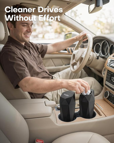 HOTOR Car Trash Can with Lid - 2 Pack, Car Accessories for Interior, Leakproof Vehicle Garbage Can with 30 Attached Trash Bags, Multipurpose Organizers and Storage for Home, Office, Black