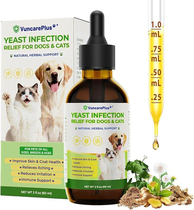 Natural Yeast Relief Drops for Dogs & Cats – 2 fl oz Herbal Ear & Skin Support for Itching, Paw Licking, Hot Spots & Odor Control – Apple Cider Vinegar & Goldenseal – Chicken Flavor Liquid Drops