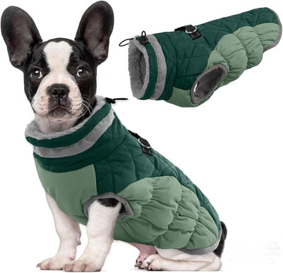 Lelepet Warm Dog Winter Coat Dog Coats for Small Dogs Waterproof Dogs Jacket with Harness Built in Reflective Cold Weather Coats Windproof Zip-Up Winter Fleece Vest Snowsuit Yorkie Teal Green S