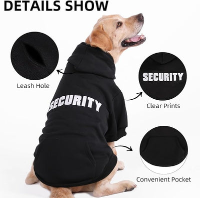 PUPTECK Security Dog Hoodie, Soft Warm Winter Pet Sweater Clothes, Puppy Cold Weather Coats Hooded Sweatshirt with Pocket, Dog Halloween Costume for Small Medium Large Dogs, Black XL