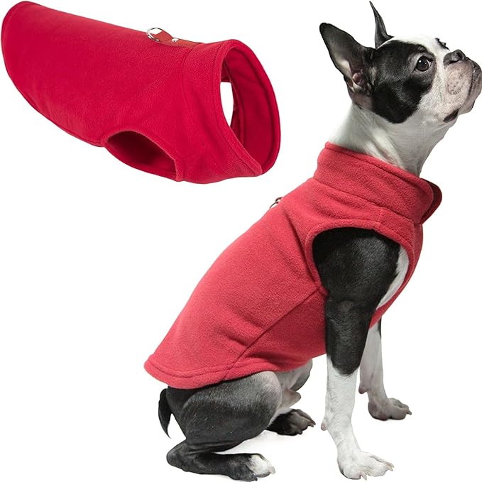 Gooby - Fleece Vest, Small Dog Pullover Fleece Jacket with Leash Ring, Red, Large