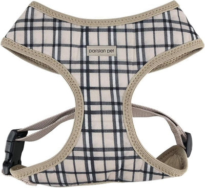 Parisian Pet Plaid Khaki Dog Harness - Breathable No Pull Puppy Harness with Leash Ring - Adjustable Harnesses for Dogs - Soft Padded Step-in Pet Vest - Lightweight Dog Vests for Large Dogs