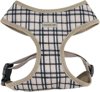 Parisian Pet Plaid Khaki Dog Harness - Breathable No Pull Puppy Harness with Leash Ring - Adjustable Harnesses for Dogs - Soft Padded Step-in Pet Vest - Lightweight Dog Vests for Medium Sized Dogs