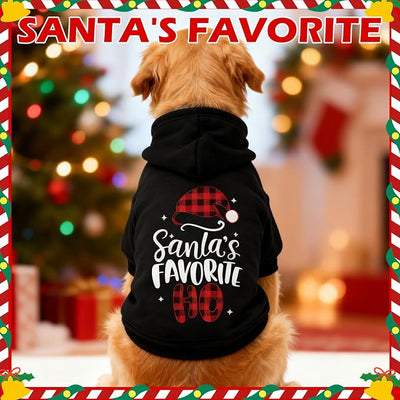 EXPAWLORER Dog Christmas Hoodie - Dog Christmas Sweater Xmas Sweatshirt with Santa Hat Print, Warm Fleece Lined Holiday Pet Outfit with Leash Hole, Cozy Soft Pet Clothes Coat for Large Dogs, L