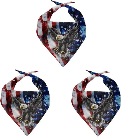 KEIAHUAN Dog Bandana 4th of July Pet Bandanas American Flag Bald Eagle Reversible Scarf Washable Patriotic Triangle Dog Bib Doggie Carves