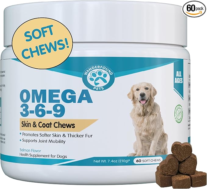Wanderfound Pets - Omega 3 for Dogs, Skin and Coat Fish Oil, Dog Itch Relief, Soft Chews
