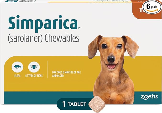 Simparica (sarolaner) Chewables for Dogs, 120 mg/tab, 88.1-132 lbs (Brown), 6 Tablets