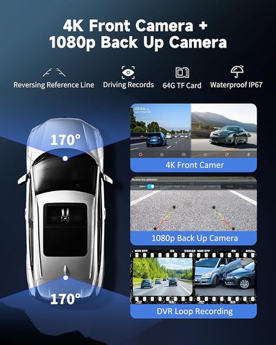 Kuayvan 10.26" Wireless Carplay Screen for Car with 4K Dash Cam, Portable Apple Carplay & Android Auto Touchscreen with 1080p Backup Camera/Mirror Link/Voice Control/GPS/Bluetooth,for All Vehicles