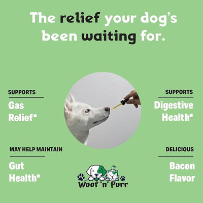 Natural Gas Relief for Dogs - Dog Gas Relief - Dog Constipation Relief - Constipation Relief for Dogs - Dog Gas - Dog Constipation - Dog Gas Aid - Dog Vitamins and Supplements - 1 fl oz - Bacon Flavor