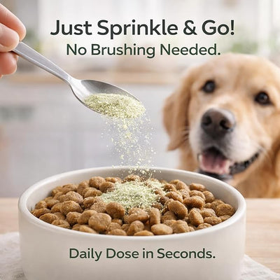 Dental Powder DE-01 - Dog Dental Powder Supplement for Teeth Cleaning Powder to Reduce Plaque, Tartar Build-up, and Bad Breath, Oral Microbiome Balance - 2oz