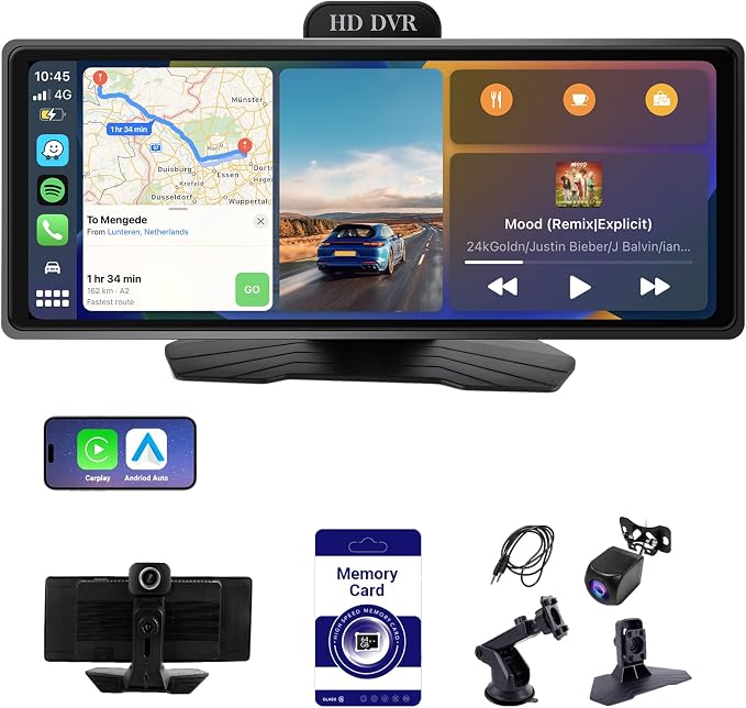 Haudio ‌10.26 Inch Wireless CarPlay & Android Auto Car Display with 1080P Dash Cam & Backup Camera All-in-One Smart Car Stereo Free 64GB SD Card