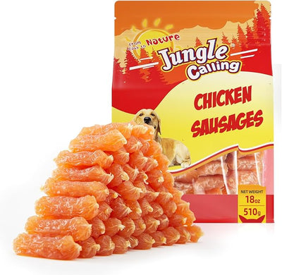 Jungle Calling 66-Count Soft Chicken Sausage Dog Treats, Slow Roasted Grain Free Chewy Snacks, Bite-Sized Easy to Chew Training Rewards for Small & Medium Dogs, 18 oz Value Pack