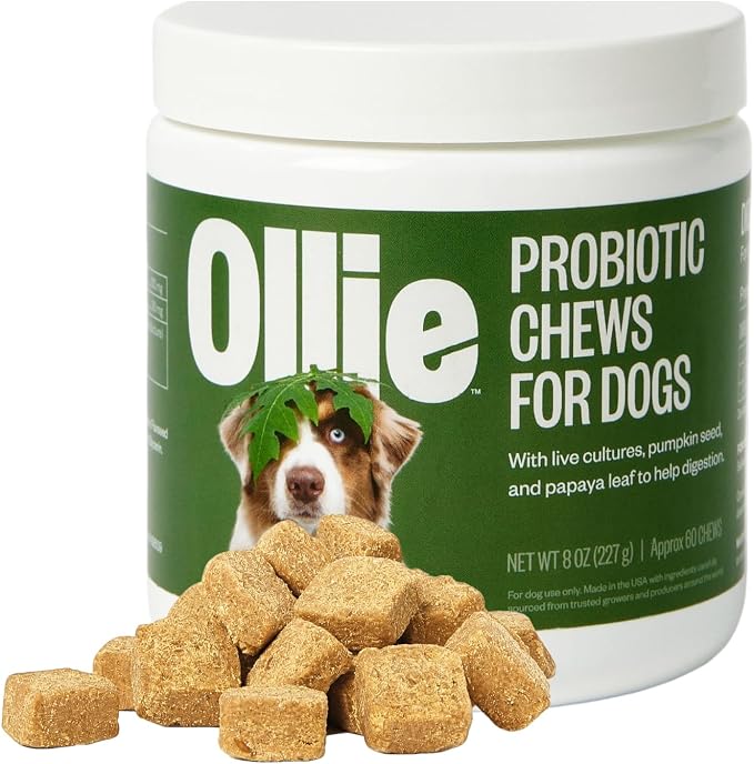 Ollie Belly Rubs, Probiotic Dog Chews, Digestive Health, Natural Ingredients, for Upset Stomach Relief, Appx. 60 Count