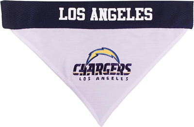 NFL DOG BANDANA - LOS ANGELES CHARGERS REVERSIBLE PET BANDANA. 2 Sided Sports Bandana with a PREMIUM Embroidery TEAM LOGO, Large/X-Large. - 2 Sizes & 32 NFL Teams available