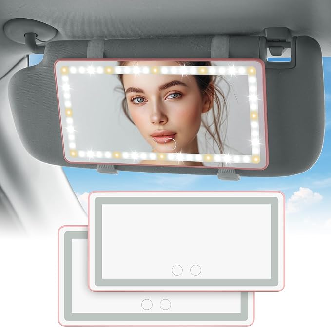 JOYTUTUS Car Sun Visor Vanity Mirror, Car Vanity Mirror With Lights, Makeup Mirror with 3 Light Modes & 60 LEDs, Rechargeable Car Mirror Dimmable Touch Control Travel Makeup Mirror for Car Truck SUV