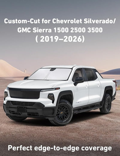 EcoNour Windshield Sunshade Compatible for Chevy Silverado/GMC Sierra 1500 2500 3500 2019-2024 2025 2026, Front Windshield Sun Shade Cover, UV Heat Protector, Car Sun Visor Interior Heat Protection
