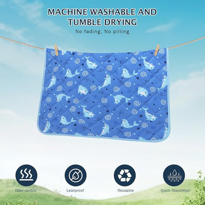 IEUUMLER Washable Pee Pads for Dogs, 2 Pack Non-Slip & Waterproof Pack Whelping Pad, Reusable Washable Puppy Potty Training Pad with Fast Absorbent for Playpen EU007 (Dolphin, 42"X28"-2pcs)