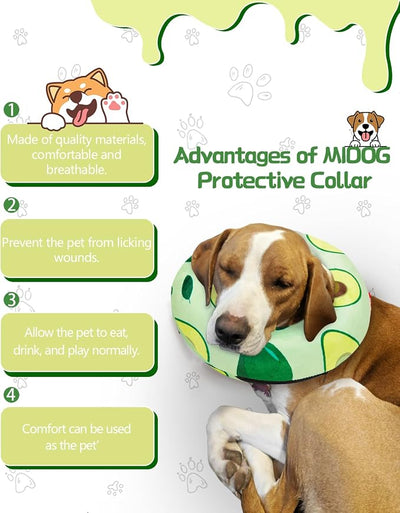 MIDOG Inflatable Dog Cone Alternative for After Surgery - Soft Protective Donut Collar Prevents Licking, Comfortable Recovery E-Collar Alternative for Small Medium Large Dogs (Avocado,L)