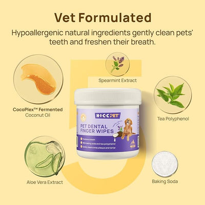 HICC PET Teeth Cleaning Wipes for Dogs & Cats, Vet-Recommended Remove Bad Breath & Plaque & Tartar Buildup Dog Finger Toothbrush Wipes, Dog Tooth Brushing Kit Remove Stain & Gum Care for Small Animal