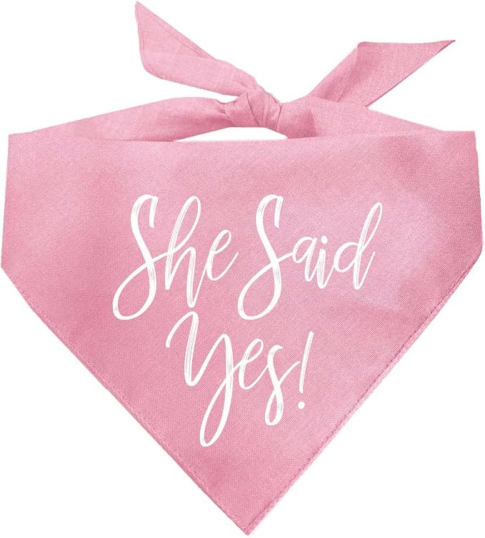 She Said Yes! Dog Bandana | 100% Cotton Triangle | Made in USA | Wedding Photo Prop | Bridal Shower | Engagement Announcement | Baby Pink, One Size (332)