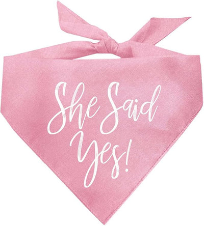She Said Yes! Dog Bandana | 100% Cotton Triangle | Made in USA | Wedding Photo Prop | Bridal Shower | Engagement Announcement | Baby Pink, One Size (332)