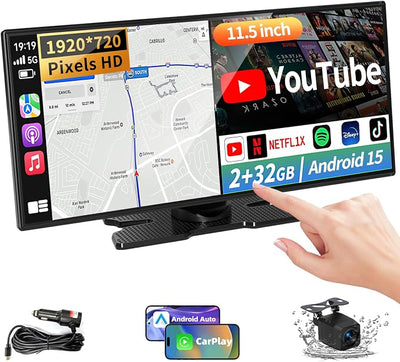 Largest 11.5 inch Wireless CarPlay Screen for Car,Built-in N-etflix/YouTube/TikTok and other apps,A-pple CarPlay & Android Auto screen with1080P Backup Camera/Navigation/Voice Control,for All Vehicles