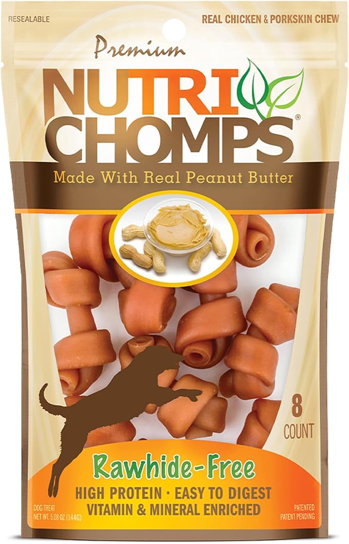 NutriChomps Dog Chews, 2.5-inch Knots, Easy to Digest, Rawhide-Free Dog Treats, 8 Count, Real Peanut Butter flavor
