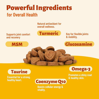 300 Bites Vitamins Supplements and Taurine for Dogs with CoQ10, Glucosamine,Omega 3, MSM - Dog Multivitamins for Heart Health, Immunity Support, Antioxidant Protection