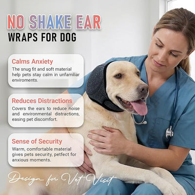 Dog Head Wrap - No Shake Ear Wrap Snood for Noise & Anxiety Relief, Ear Protector with Calming Hoodie, Dog Headband Ear Muffs for Hematoma, Grooming and Drying (Pearl Gray, L(Head Circle:18"-24"))