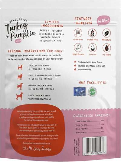 Turkey & Pumpkin 12 oz. Dog Jerky Treat | Human Grade | High Protein