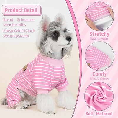 XPUDAC 4 Pack Dog Pajamas Striped Dog Clothes for Small Medium Dogs Girl Boy Comfy Puppy Outfit Doggy Jammies Onesie Pet Costume, Purple, Pink, Orange, XS