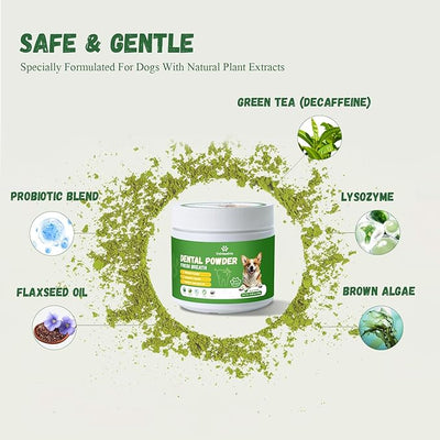 Dog Teeth Cleaning Powder, Dog Dental Powder for Teeth Cleaning and Dog Breath Fresh for Dogs with Probiotic & Tartar Remover, Plaque Off Dog Tooth Cleaning (80g)