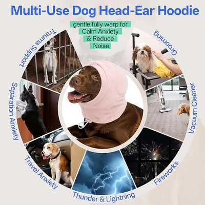 MIGOHI Lightweight XL Dog Calming Hoodie with Ears Pad - No Shake Ear Wrap for Dogs, Prevent Scratching, Adjustable Anxiety Ear Head Wrap for Large Dogs, XL,Pink