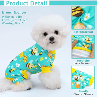 XPUDAC 4 Pieces Dog Pajamas for Small Dogs Boy Girl Soft Stretchy Pjs Onesies Puppy Clothes for Dog Cat Pet Outfits, S