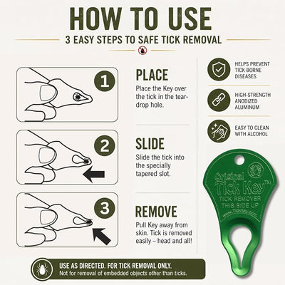 The Original Tick Key - Tick Detaching Device - Portable, Safe and Highly Effective Tick Detaching Tool (Green)