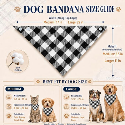 Black and White lattices Pet Dog Bandana Triangle Bibs Scarf,Cute Winter Dog Accessories Boy & Girl Pets, Scarf for Puppy & Cat, Birthday Holiday for Dogs (Large)