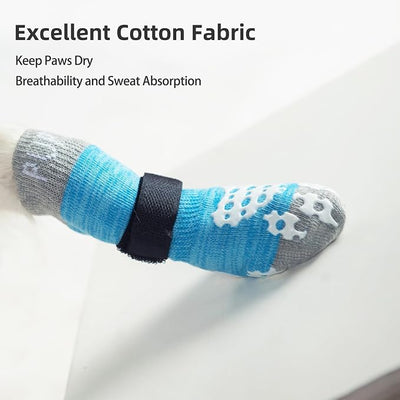 PUPTECK Anti-Slip Dog Socks with Double Sides Grips for Small Medium Large Dogs Hardwood Floors Prevents Licking, Dog Shoes for Hot Pavement Traction Control Paw Protector for Senior Dogs, Blue M