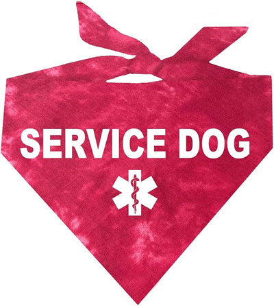Service Dog Dog Bandana | 100% Cotton Tie Dye Triangle |Service Dog | Working Animal | Assistance | One Size | Red Scrunch (307)