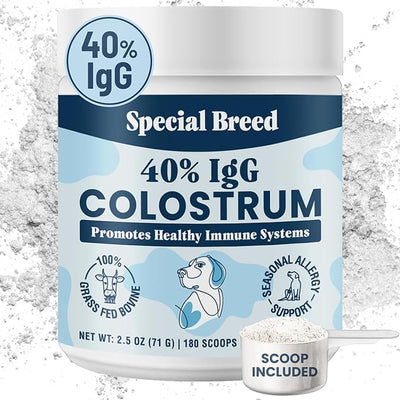 40% IgG Grass Fed Colostrum for Dogs, Third Party Tested High Potency Colostrum Powder, Immune Support, Prebiotic Gut Health, Seasonal Allergy and Itch Relief, Made in USA, 2.5 Oz