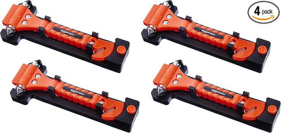 Amazon Basics Emergency Escape Tool, Window Breaker and Seatbelt Cutter, Car Safety Hammer with Protective Bracket, Bright Orange, 4 Pack, SW-835